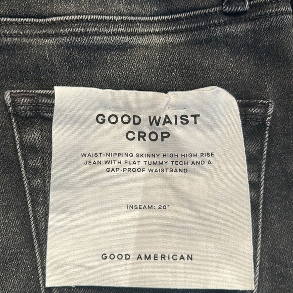 Good American Good Waist High Rise Crop Raw Hem Black 157 Size 0/25 NWT - Picture 7 of 12